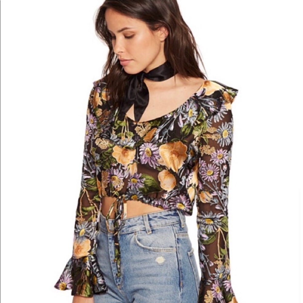 NWT For Love And Lemons Silk Luciana Ruffle Crop